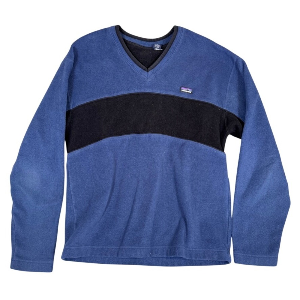 Patagonia Synchilla Fleece V-Neck Pullover Blue Black Colorblock Mens Medium